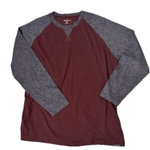 Eddie Bauer Men's Burgundy and Gray Long Sleeve Tee